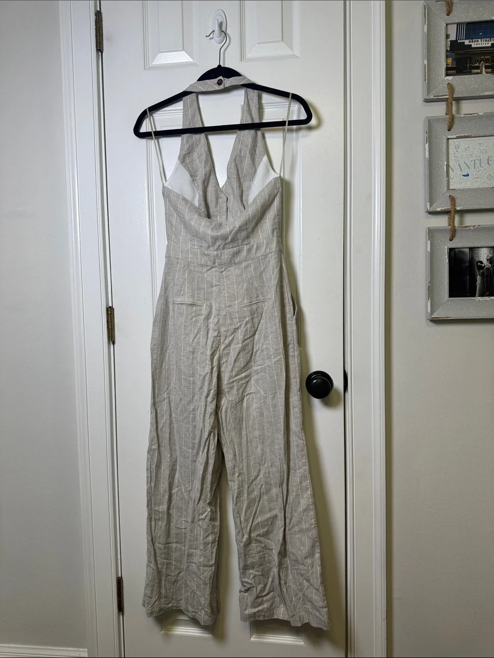 Zara Linen Blend Pinstripe Halter Jumpsuit NWT XS
